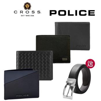 【CROSS x POLICE】 限量2折 頂級小牛皮男用短夾送頂級皮帶 全新專櫃展示品(多款送禮自用首選 )