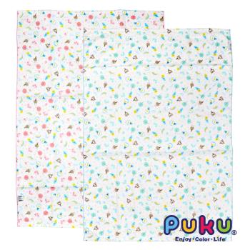 【PUKU藍色企鵝】印花紗布大浴巾70*100cm 水色/粉色