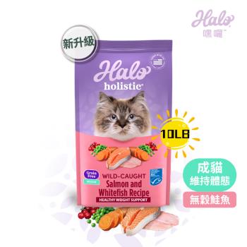 HALO 嘿囉 成貓燉食(無穀低脂)野生鮭魚燉白魚 10磅_(貓飼料) 效期：20241221