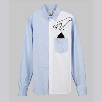 【摩達客】韓國進口EXO合作設計品牌DBSW Pickpocket趴手 藍白時尚純棉男士修身長袖襯衫