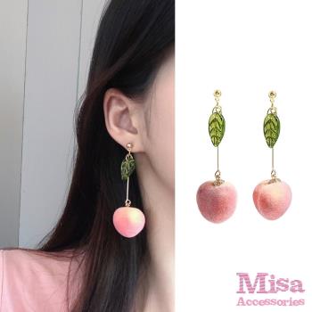 【MISA】韓國設計S925銀針可愛水蜜桃造型耳環