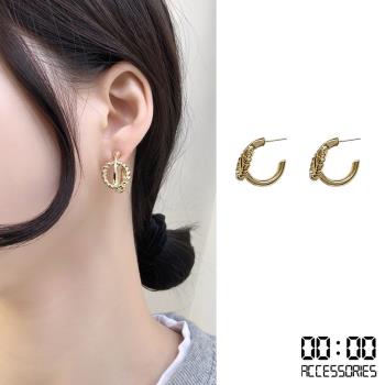 【00:00】韓國設計S925銀針復古金屬C形圈圈造型耳環 (2色任選)