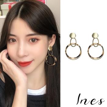 【INES】韓國設計S925銀針復古縷空玳瑁圈圈金屬耳環