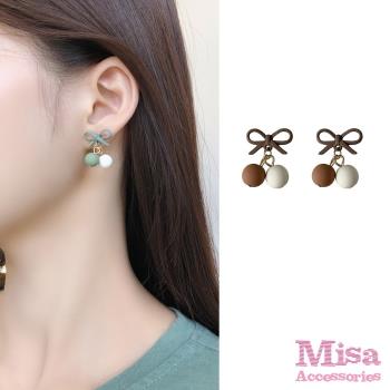 【MISA】韓國設計S925銀針氣質撞色小球可愛蝴蝶結耳環 (3色任選)