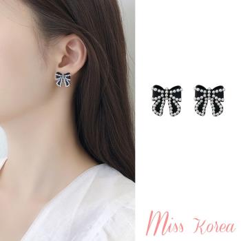 【MISS KOREA】韓國設計S925銀針氣質珍珠立體蝴蝶結造型耳環