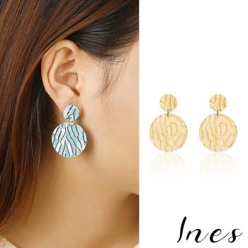 【INES】法式復古裂紋圓片造型耳環 (3色任選)