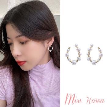 【MISS KOREA】韓國設計S925銀針唯美珍珠平面C圈造型耳環