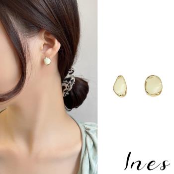 【INES】韓國設計S925銀針不對稱簡約滴釉造型耳環