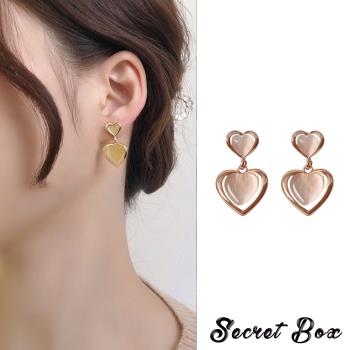 【SECRET BOX】韓國設計S925銀針甜美貓眼石愛心氣質耳環 (2色任選)