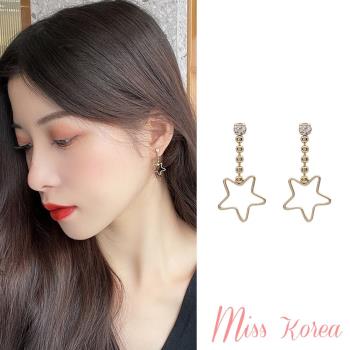 【MISS KOREA】韓國設計S925銀針氣質縷空五角星星美鑽墜鍊耳環