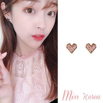 【MISS KOREA】韓國設計S925銀針炫彩亮片愛心造型耳環 (2色任選)