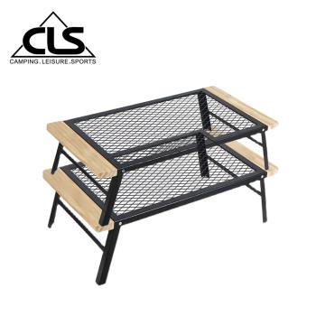 韓國CLS 折疊收納露營耐熱網桌 (木紋握柄升級款)/洞洞桌/折疊桌/烤肉桌(超值兩入組)