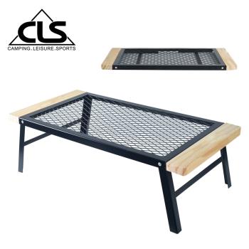 韓國CLS 折疊收納露營耐熱網桌 (木紋握柄升級款)/洞洞桌/折疊桌/烤肉桌