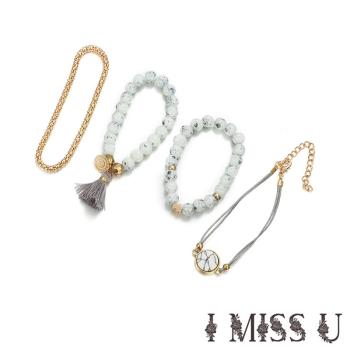 【I MISS U】天然石串珠造型波希米亞民族風時尚手鍊4件套組