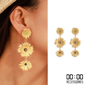 【00:00】復古歐美時尚金色菊花造型耳環
