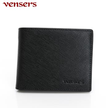 vensers 小牛皮潮流個性皮夾(TA302901黑色短夾)