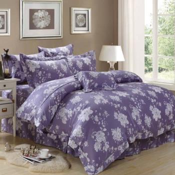情定巴黎 紫晴-100%萊賽爾天絲羽絲絨雙人八件式床罩組-獨立筒適用