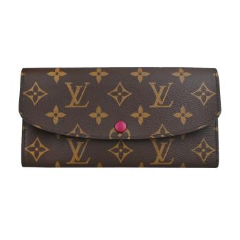 Louis Vuitton EMILIE 帆布皮革襯裡信封長夾(棕/紅)