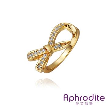 【Aphrodite 愛芙晶鑽】蝴蝶單結造型水鑽戒指(黃金色) 