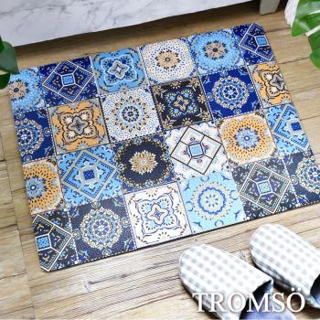 【TROMSO】廚房防油短皮革地墊45x60cm藍調花磚(小)