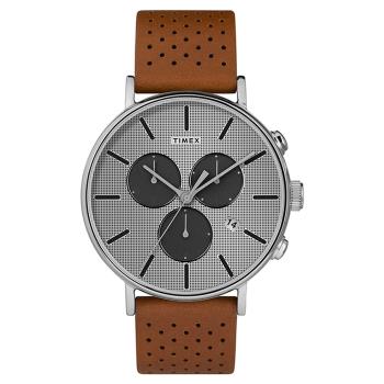 TIMEX天美時 Fairfield Chrono系列時尚三眼計時手錶 (灰/棕色 TXTW2R79900)