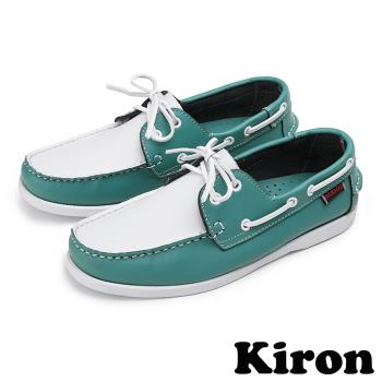 【Kiron】休閒鞋帆船鞋/潮流經典時尚商務拼接綁帶造型帆船鞋 -男鞋D款綠白