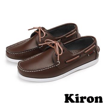 【Kiron】休閒鞋帆船鞋/潮流經典時尚商務拼接綁帶造型帆船鞋 -男鞋B款棕