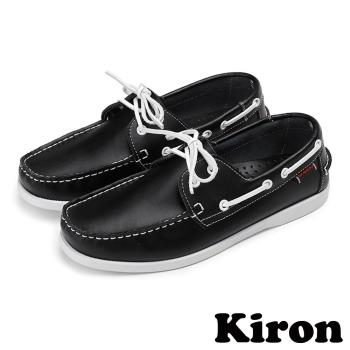 【Kiron】休閒鞋帆船鞋/潮流經典時尚商務拼接綁帶造型帆船鞋 -男鞋 A款黑