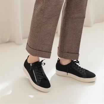 【WYPEX】針織透氣綁帶休閒鞋 懶人鞋 拉鍊帆布鞋 -黑色