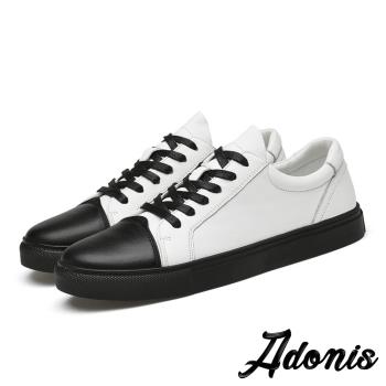 【Adonis】真皮板鞋厚底板鞋/真皮頭層牛皮時尚百搭黑白撞色厚底休閒板鞋-男鞋 白