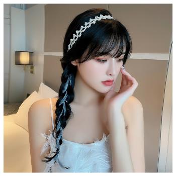 梨花HaNA 韓國夢幻新娘仙女氣息．珍珠花朵編織髮帶 可做項鍊二用