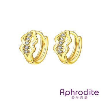 【Aphrodite 愛芙晶鑽】幾何花葉美鑽鑲嵌耳釦式耳環 黃金色