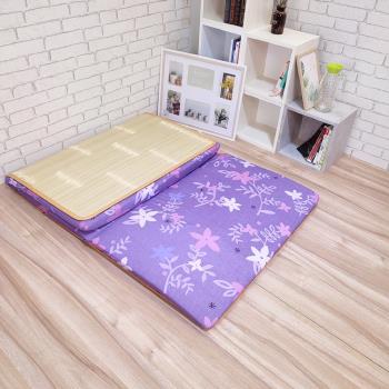 SUMMER台灣製造 高密度冬夏兩用日式蓆邊小紫大青竹蓆三折疊床墊 宿舍床墊