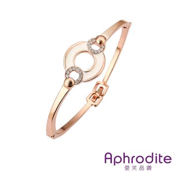 【Aphrodite 愛芙晶鑽】個性滴釉圈圈造型鑲鑽手環(玫瑰金色)