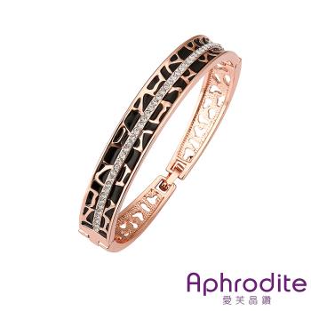 【Aphrodite 愛芙晶鑽】宮廷風裂紋滴釉美鑽造型手環(黑滴釉玫瑰金色)