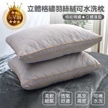 【加購品】2021全新五星級立體格繡羽絲絨可水洗枕(2入)