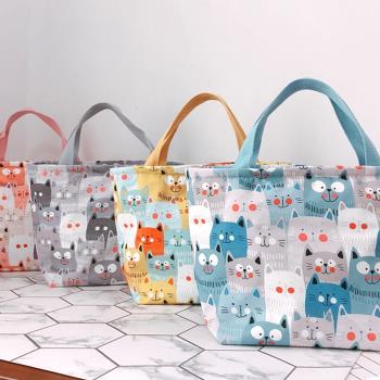 優貝選 日系滿版貓咪多用途 保溫 防水小手提包/便當袋/午餐提包(4色)