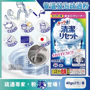 日本 LION 獅王 LOOK PLUS 廚房流理台排水管消臭疏通粉 濃密泡沫清潔劑 2包/盒 (不鏽鋼濾網清潔)