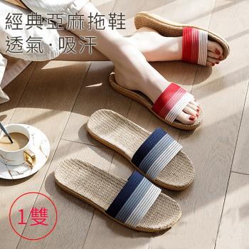 【BonBon naturel】日式經典條紋亞麻居家情侶涼拖鞋/一雙/CC-1508-109 134-137