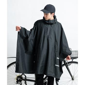 日本KIU 203235 夜光格紋-黑色 機車/自行車雨衣斗篷 附收納袋(男女適用)