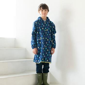 日本Wpc. 藍雨滴M 空氣感兒童雨衣/防水外套 附收納袋(95-120cm)