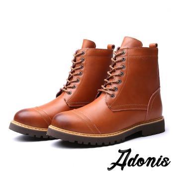 【Adonis】真皮馬丁靴粗跟馬丁靴/真皮復古經典時尚工裝率性馬丁靴-男鞋 棕