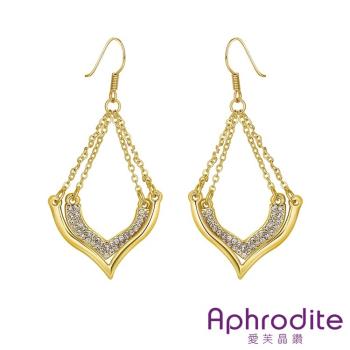 【Aphrodite 愛芙晶鑽】歐美風格V型美鑽造型鑲鑽耳環(黃金色)