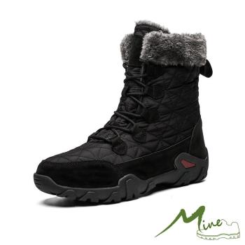 【MINE】戶外雪靴休閒雪靴/保暖禦寒機能戶外休閒雪地靴-男鞋 黑