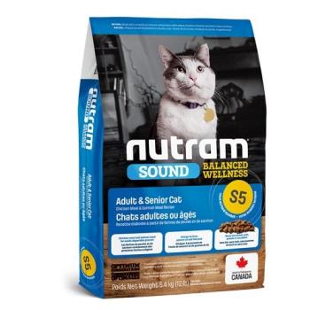 加拿大NUTRAM紐頓-S5均衡健康系列-雞肉+鮭魚成貓&熟齡貓5.4kg(12lb)(NU-10272)(效期:2024/09)