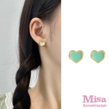 【MISA】韓國設計925銀針果色滴釉愛心造型耳環 (2色任選)