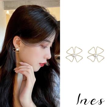 【INES】韓國設計925銀針縷空花朵珍珠造型法式氣質耳環