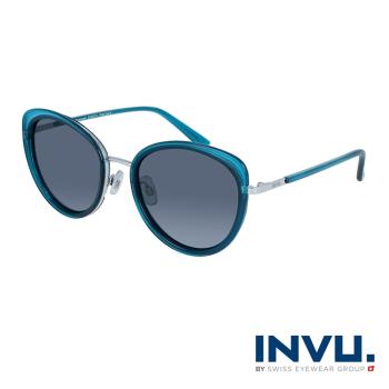 【INVU】瑞士微貓眼小臉系列偏光太陽眼鏡(藍 B1027C)