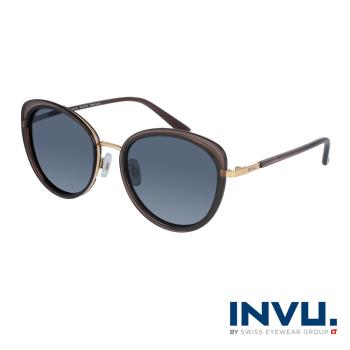 【INVU】瑞士微貓眼小臉系列偏光太陽眼鏡(咖啡 B1027B)