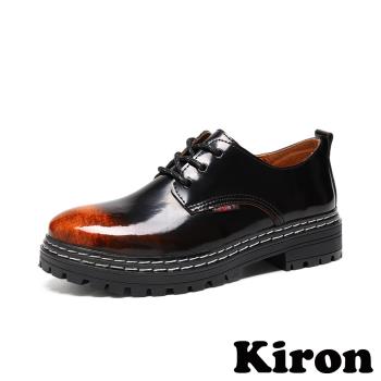 【Kiron】漆皮馬丁鞋粗跟馬丁鞋/時尚鏡面亮漆皮復古3孔馬丁鞋-男鞋 棕